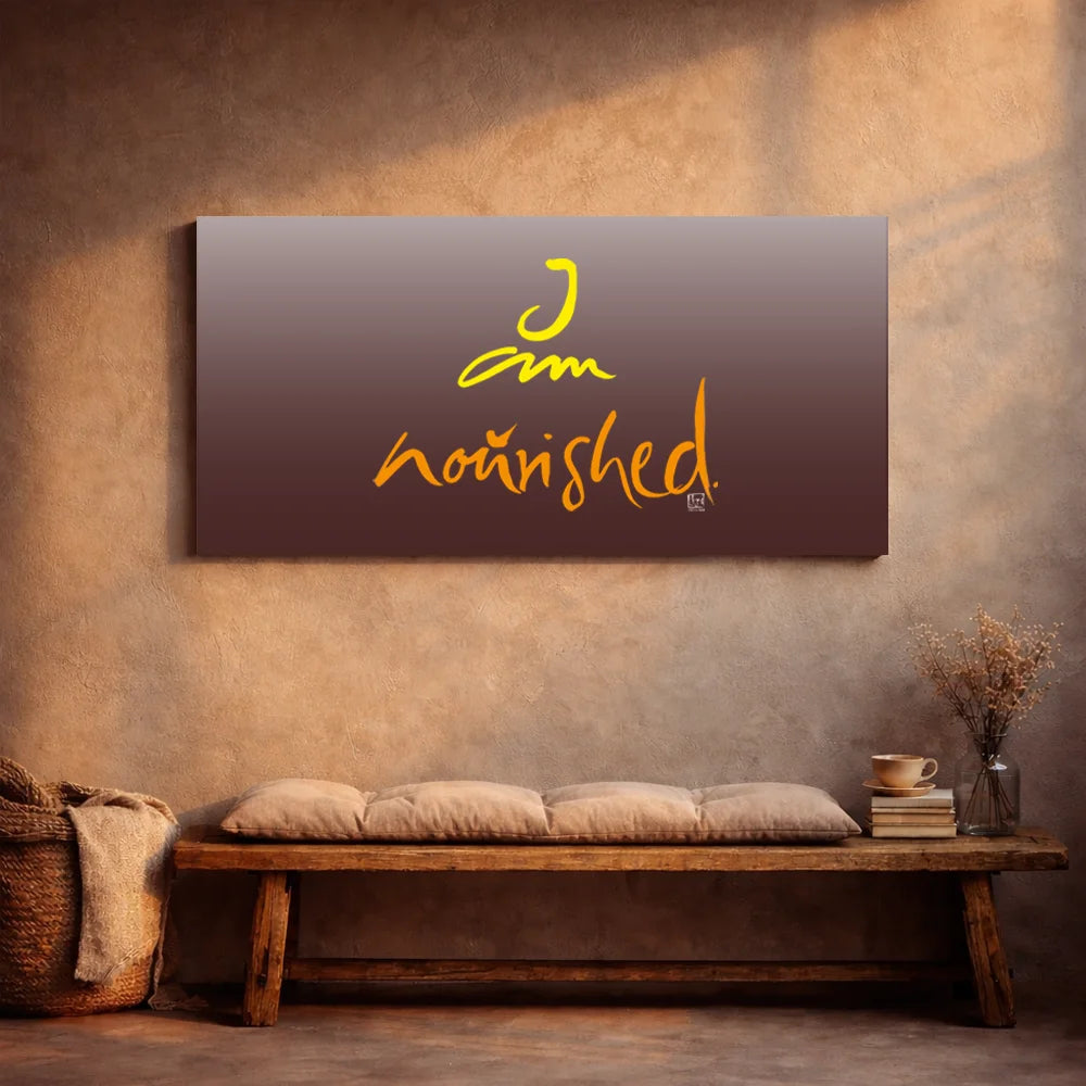 Originaldruck Leinwand „I am nourished.“ – SignShop.Tirol, einzigartige Wandkunst mit Fingerzeige Karte, handgemacht, wertvolles Geschenk