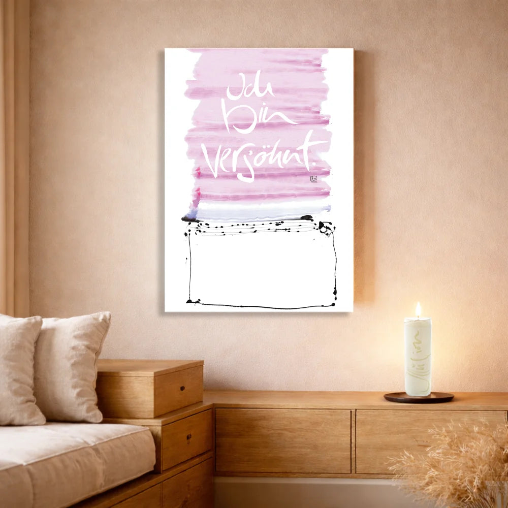 Handgemachtes Leinwandbild „Ich bin versöhnt“ mit WIR Karte – Originaldruck, Sign by Jwala®, inspirierende Wanddekoration, limitiertes Kunstwerk, wertvolles Geschenk für Zusammenhalt und Frieden