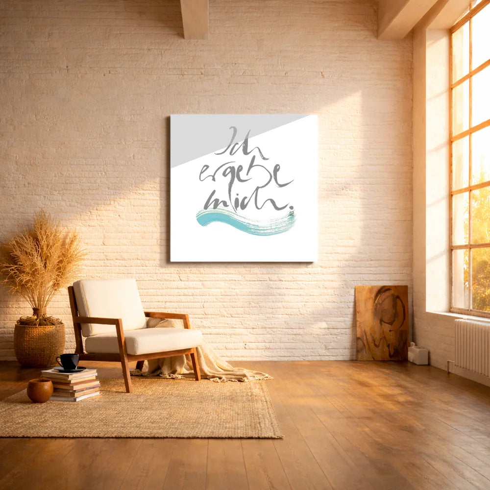 Handgemachtes Leinwandbild „Ich ergebe mich“ mit WIR Karte – Originaldruck, Sign by Jwala®, inspirierende Wanddekoration, limitiertes Kunstwerk, wertvolles Geschenk für Liebe und Akzeptanz