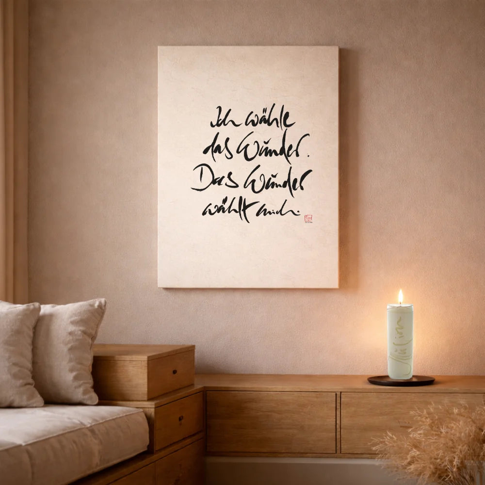 Originaldruck Leinwand „Ich wähle das Wunder. Das Wunder wählt mich.“ – SignShop.Tirol, einzigartige Wandkunst, handgemacht, wertvolles Geschenk für Inspiration und Lebensfreude