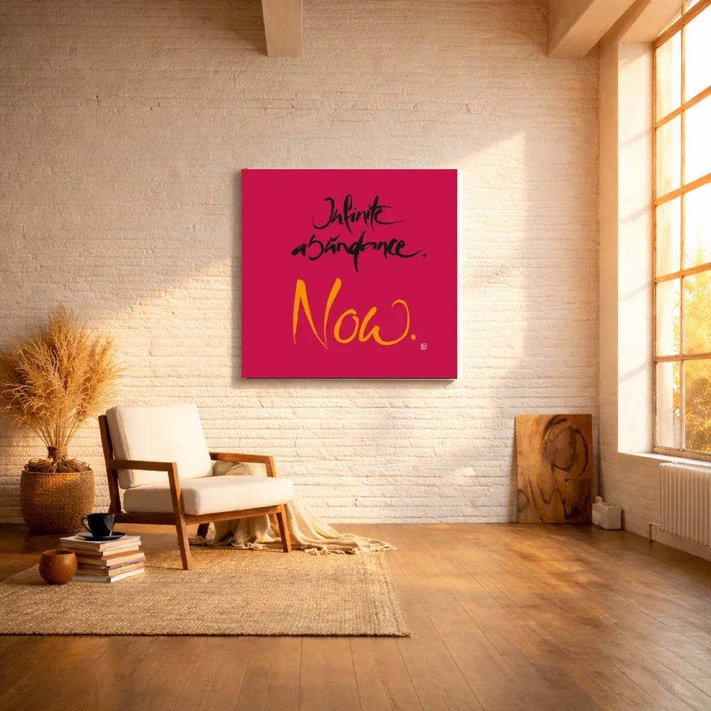 Originaldruck Leinwand „Infinite abundance. now.“ – SignShop.Tirol, einzigartige Wandkunst mit Fingerzeige Karte, handgemacht, wertvolles Geschenk für Fülle und Wohlstand