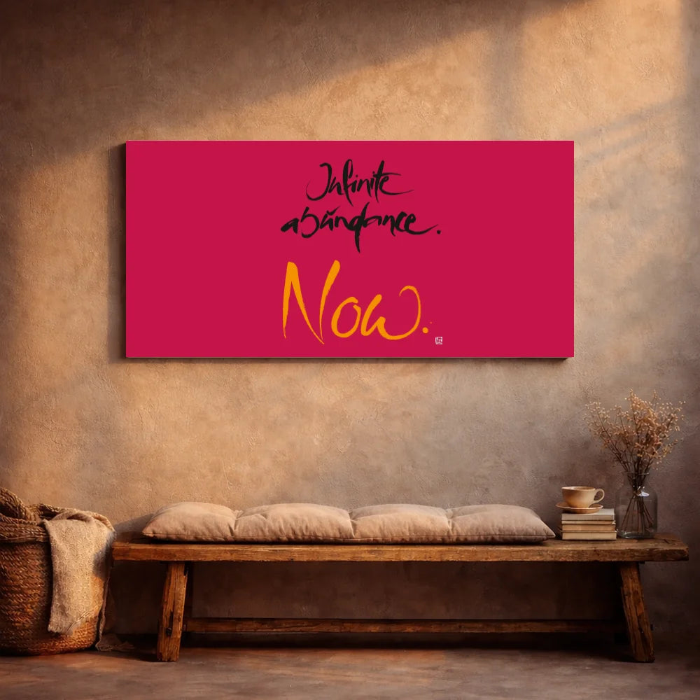 Exklusive Leinwand „Infinite abundance. now.“ mit Fingerzeige Karte – Originaldruck von Sign by Jwala®, handgefertigte Wandkunst aus Tirol, Limited Edition