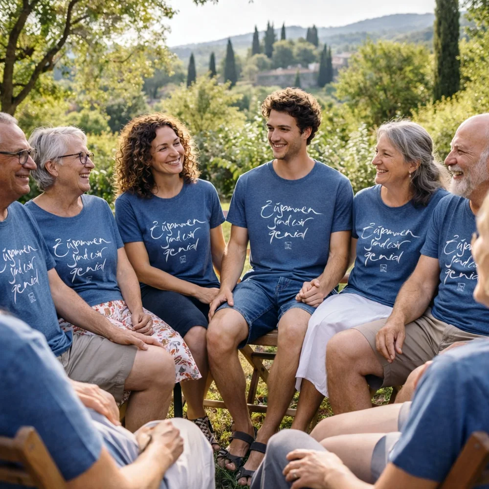 Familien T-Shirt aus Bio-Baumwolle in bester Qualität mit inspirierender Botschaft „Zusammen sind wir genial“ – Unisex, verschiedene Größen im SignShop Tirol