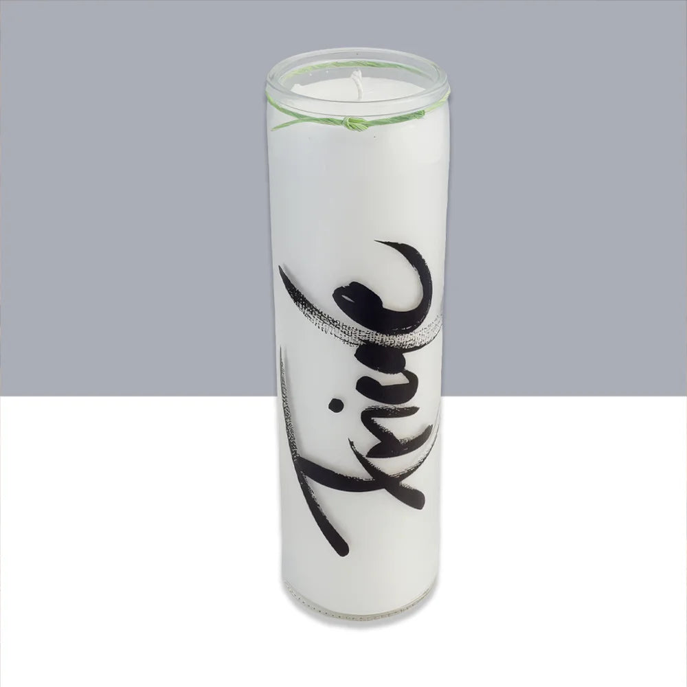 SignKerze „Friede“ Klassik kaufen – vegane Kerze mit Friedensbotschaft und langer Brenndauer, jetzt sicher im SignShop Tirol online bestellen