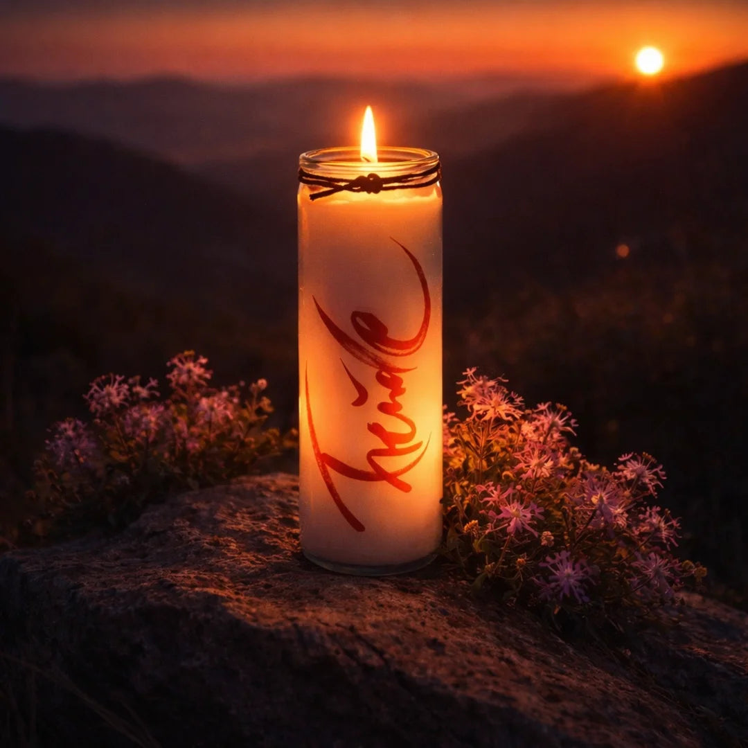 SignKerze „Friede“ – Duftfreie, vegane Kerze mit spiritueller Friedensbotschaft, nachhaltiges Zero-Waste-Geschenk aus dem SignShop Tirol online kaufen