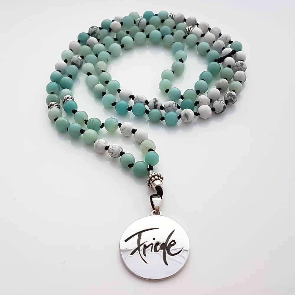 Premium Mala „Friede“ Howlith und Amazonit – Sign by Jwala®, edle Handarbeit, Unikat, exklusives Schmuckstück für Meditation, spirituelle Balance und Wohlbefinden
