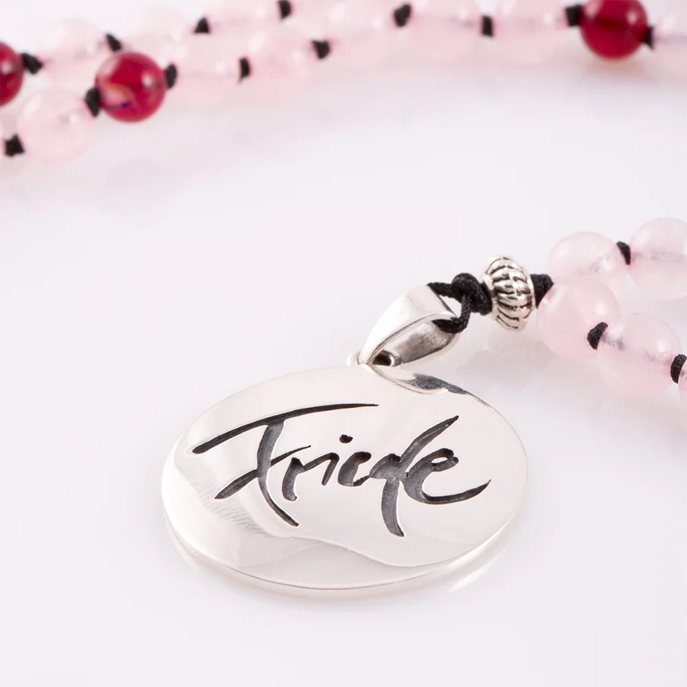 Exklusive Friede-Mala Rosenquarz/Achat rot – handgefertigte Meditationskette, Original von Sign by Jwala®, Limited Edition, hochwertiger Edelsteinschmuck für Harmonie und innere Ruhe