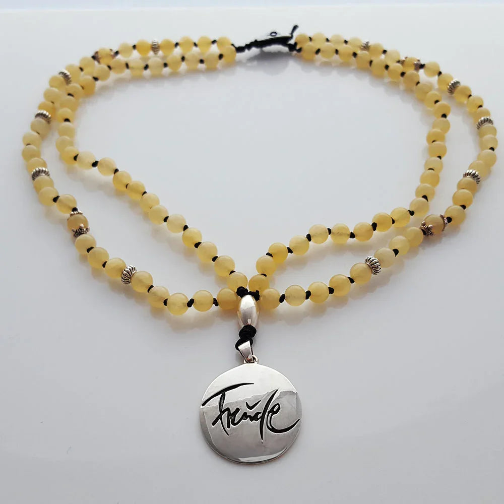 Exklusives Mala-Collier Gelbe Jade – handgefertigte Meditationskette, Original von Sign by Jwala®, Limited Edition, hochwertiger Edelsteinschmuck für Freude, Liebe und innere Balance