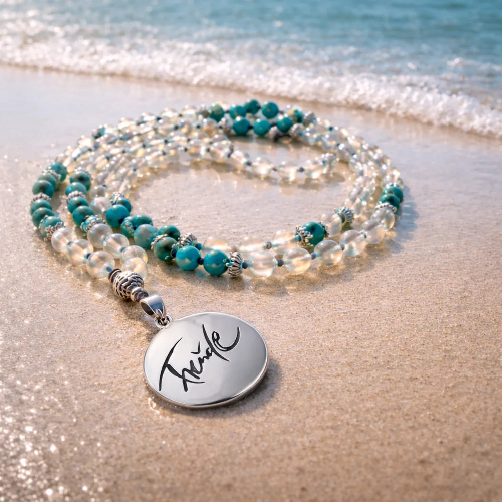 Freude Mala mit Mondstein und Türkis kaufen – hochwertige Meditationskette, sicher im SignShop Tirol