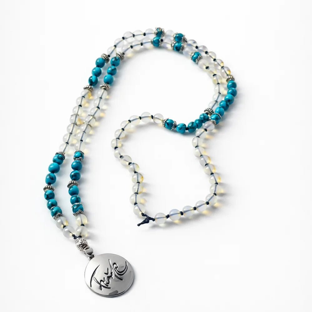 Handgefertigte Mala Mondstein Türkis – spirituelle Gebetskette für Lebensfreude, jetzt sicher im SignShop Tirol online kaufen