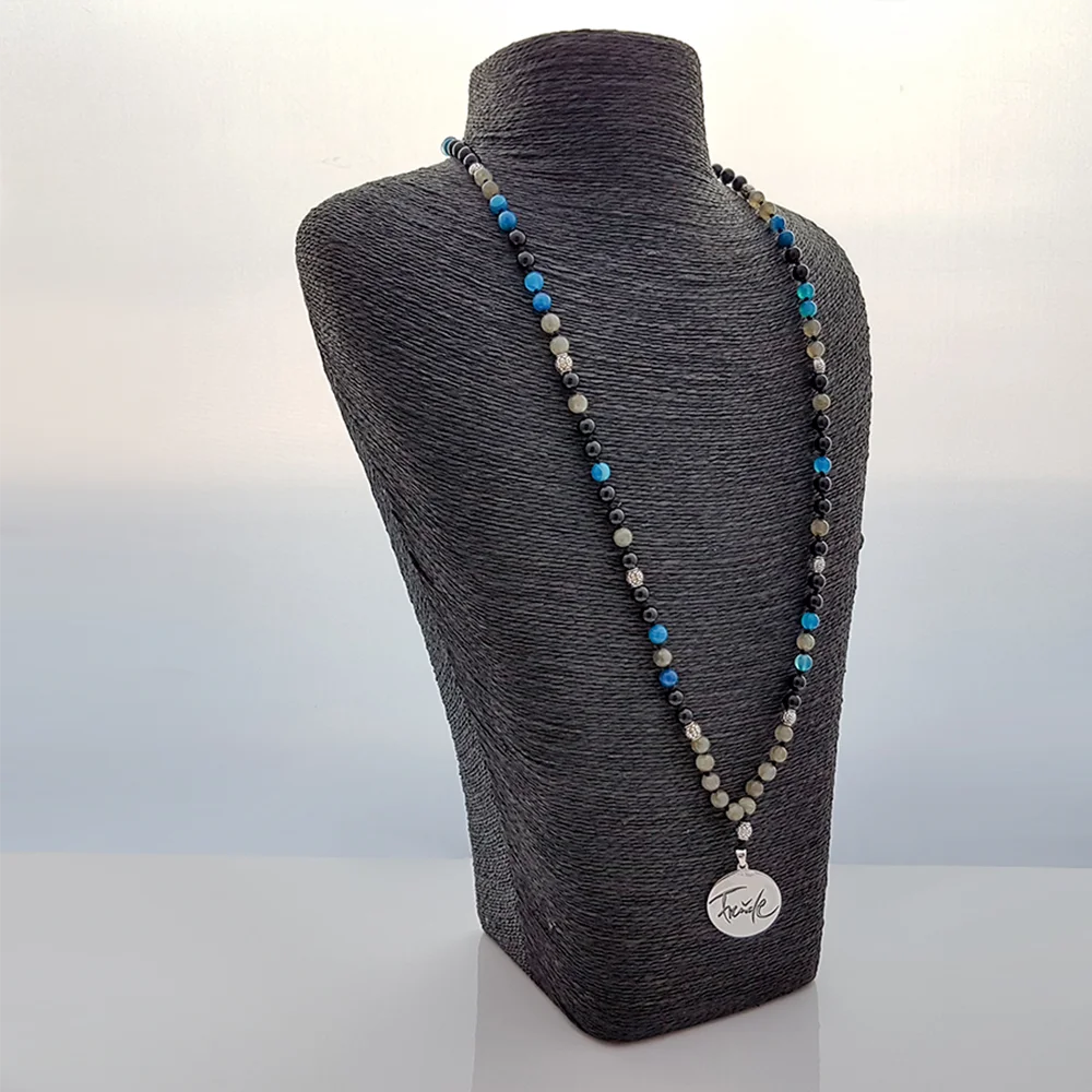 Original Freude-Mala Onyx, blauer Achat & Labradorit – SignShop.Tirol, einzigartige Schmuckkette, handgemacht, wertvolles Accessoire für positive Energie und emotionale Balance