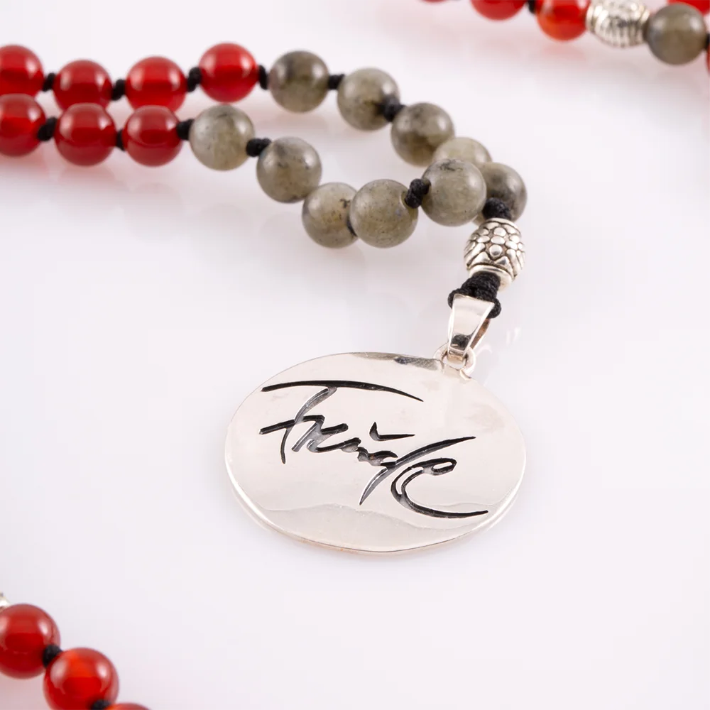 Luxus Mala „Freude“ Labradorit/Achat Rot – Sign by Jwala®, exklusive Meditationskette, liebevoll gefertigt, Premium-Qualität für positive Energie und innere Kraft