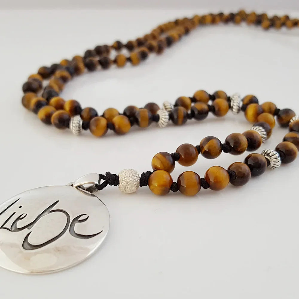 Premium Mala „Liebe“ Tigerauge – Sign by Jwala®, edle Handarbeit, Unikat, exklusives Schmuckstück für emotionale Heilung, Balance und spirituelle Entwicklung