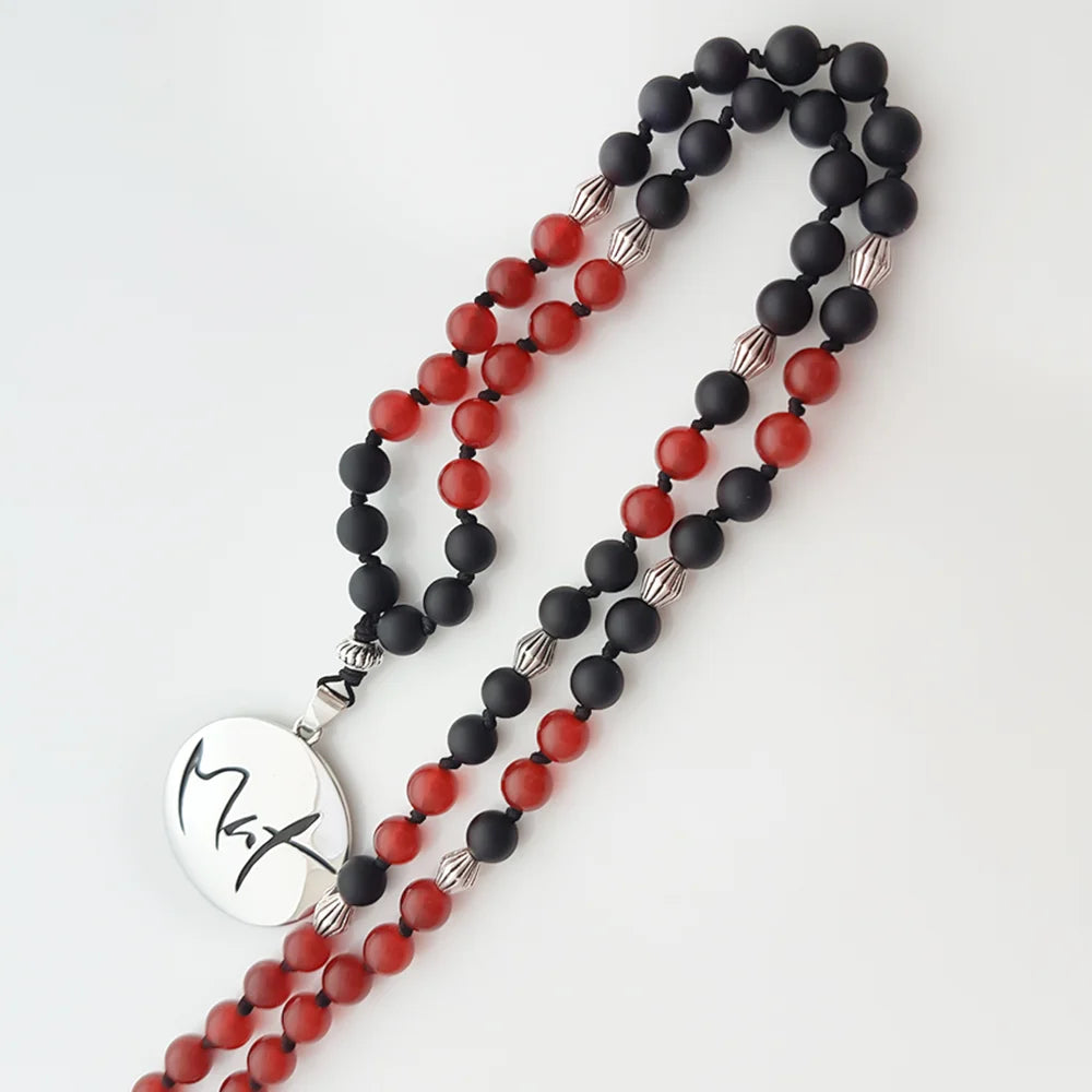 Handgemachte Mut-Mala Achat/Labradorit/Jade – Original von Sign by Jwala®, limitiertes Einzelstück, hochwertige Edelstein-Kette für Selbstvertrauen, Schutz und Lebensfreude