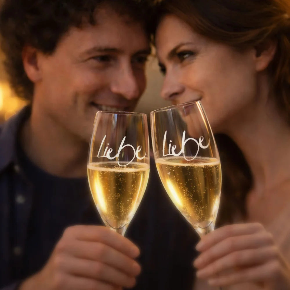 Premium Champagnerglas „Liebe“ mit exklusiver Veredelung – Luxus Glas aus der Glasmanufaktur Riedel für stilvolle Feiern, Hochzeiten und besondere Momente online im SignShop Tirol kaufen