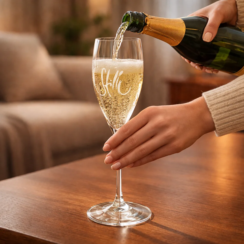 Hochwertiges Riedel Champagnerglas „Stille“ – Exklusiv veredelt vom SignShop Tirol, Luxusglas für festliche Feiern und stilvolle Genießer und Genießerinnen online bestellen