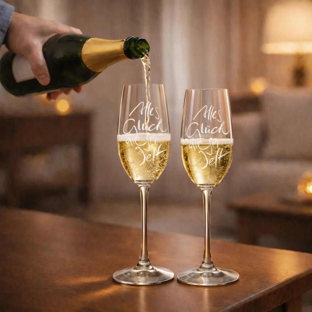 Original Riedel-Kristallglas mit von Hand sandgestrahlter Botschaft – langlebig, spülmaschinengeeignet und ein echtes Herzensgeschenk