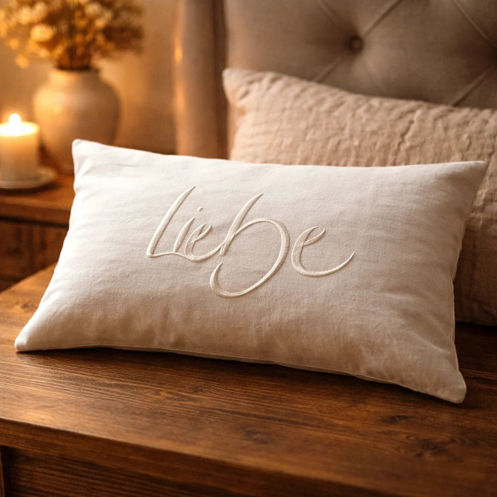 xklusives Bauernleinen Zirbenkissen „Liebe“ – handgefertigt aus Tirol, Original von Sign by Jwala®, Limited Edition, hochwertiges Naturprodukt