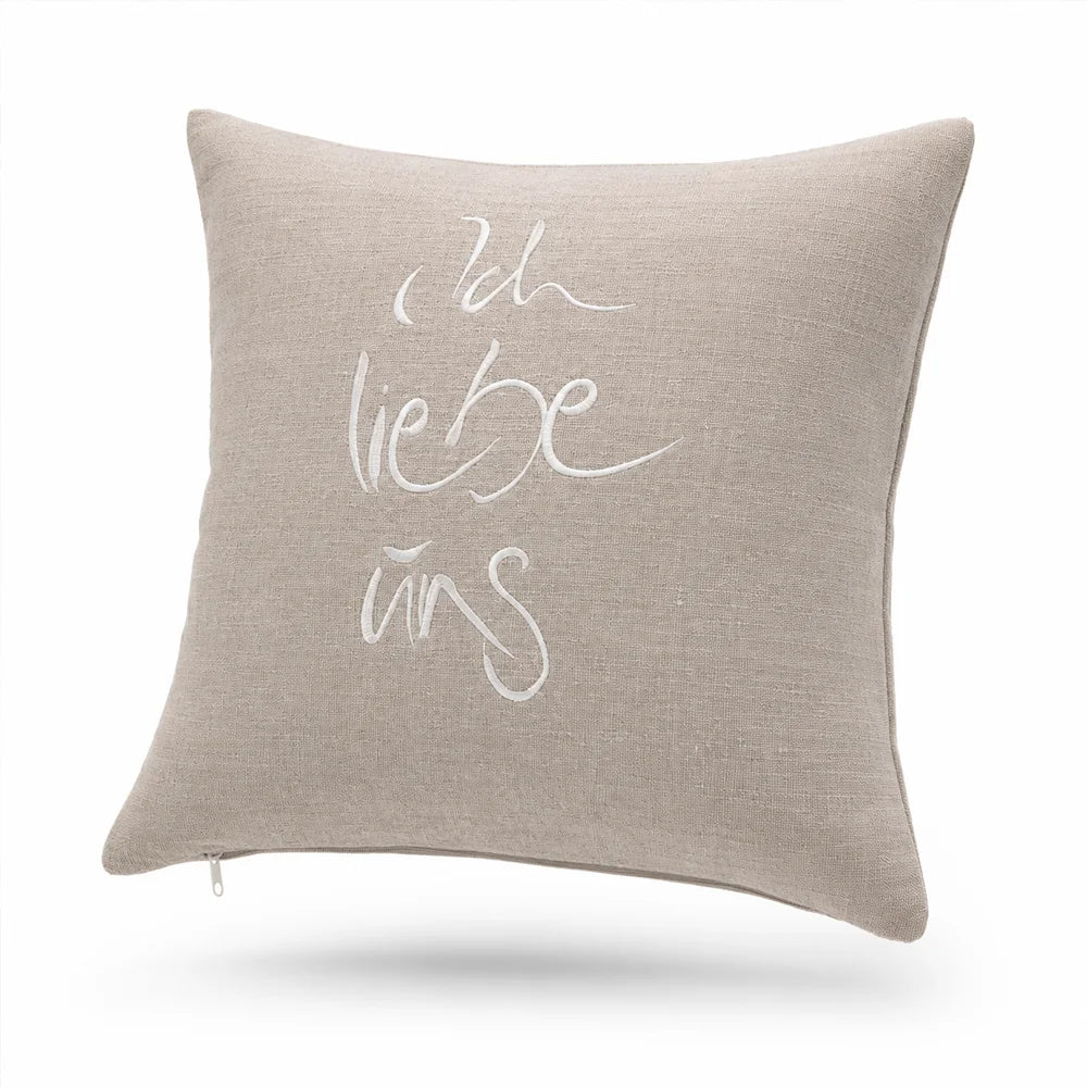 Exklusives Bauernleinen Zirbenkissen „Ich liebe uns.“ – handgefertigt, Original von Sign by Jwala®, Limited Edition, hochwertiges Naturkissen für erholsamen Schlaf