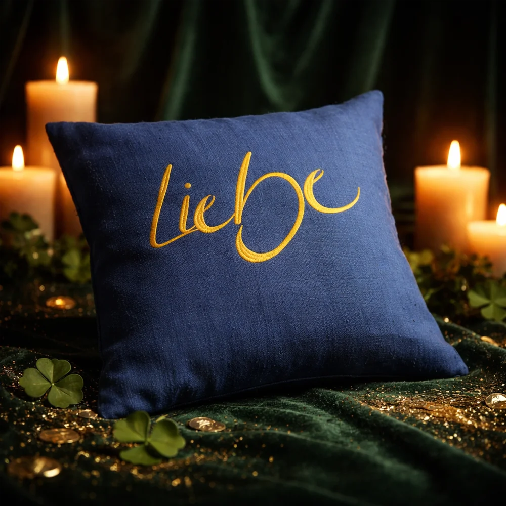 Premium Zirbenkissen „Liebe“ 40x40 – Sign by Jwala®, echtes Bauernleinen, gefüllt mit Tiroler Zirbenholz, Unikat, exklusives Wohnaccessoire