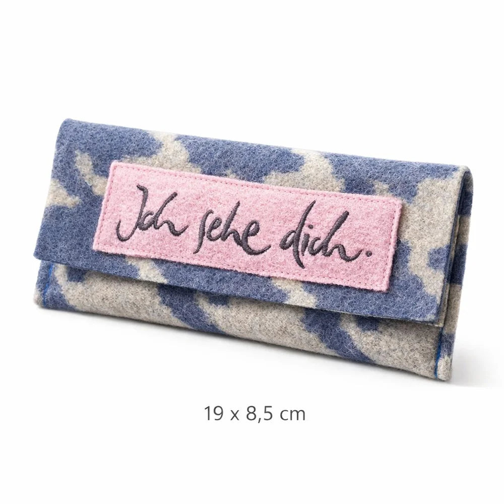 Exklusive Brillentasche Hahnentritt blau „Ich sehe dich“ – edles Brillenetui, sicher online kaufen im SignShop Tirol