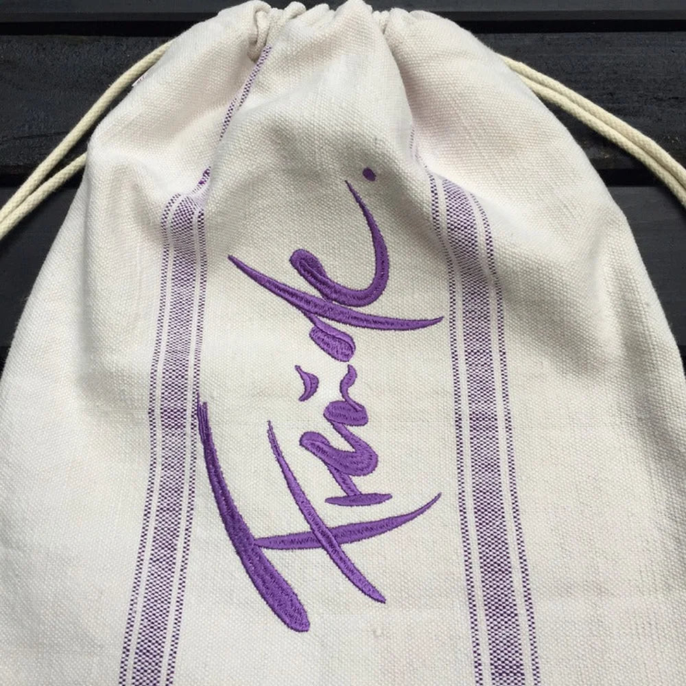 Premium Rucksack „Freude“ mit spiritueller Botschaft – Sign by Jwala®, edle Handarbeit, Unikat, hochwertiger Turnbeutel für Inspiration, Lebensfreude und Achtsamkeit