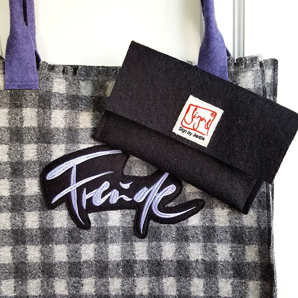 Luxus Shopper „Freude“ Karo Lila – Sign by Jwala®, exklusive Stofftasche, liebevoll gefertigt, Premium-Qualität für Shopping, Ausflüge und stilvolle Auftritte