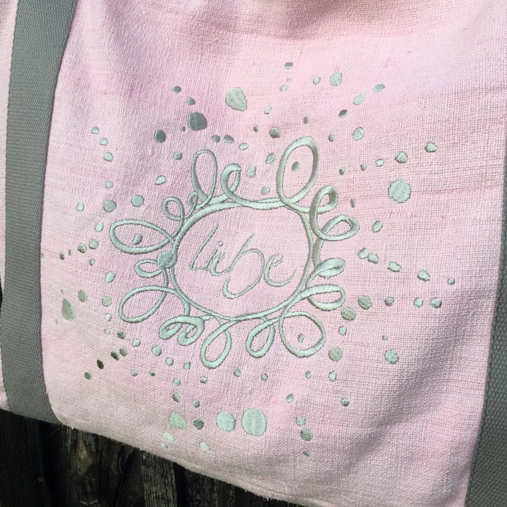 Premium Strandtasche „Mein Herz geht auf“ Bauernleinen – Sign by Jwala®, edle Handarbeit, Unikat, große Beach Bag für Strand, Freizeit und bewussten Lebensstil