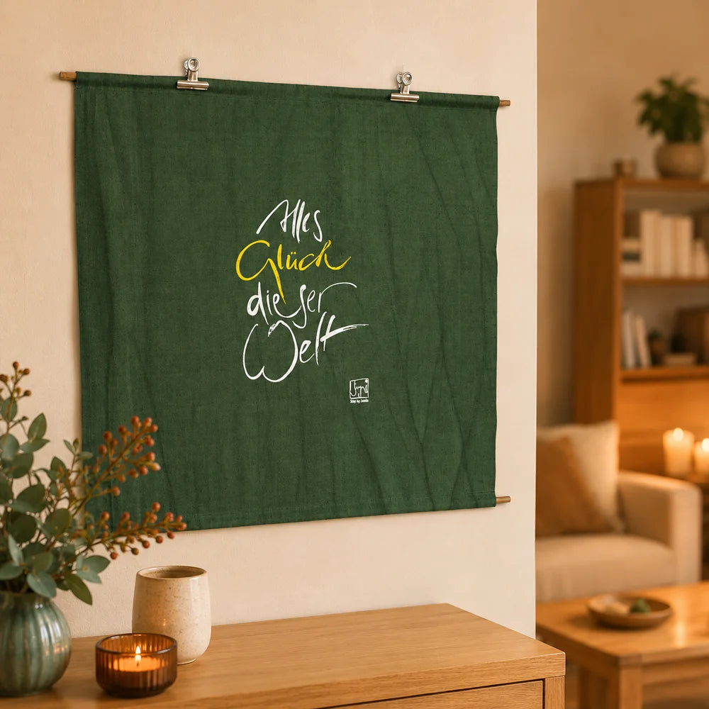 Exklusive Leinwand mit Fingerzeige Karte „Haussegen Alles Glück dieser Welt“ – Originaldruck von Sign by Jwala®, handgefertigte Wandkunst aus Tirol, Limited Edition, einzigartiges Geschenk