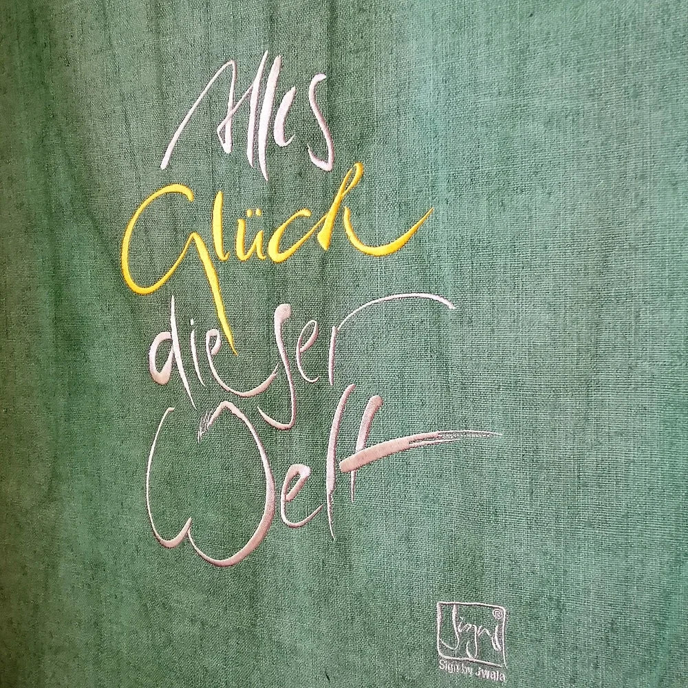 Exklusiver Leinwanddruck „Haussegen Alles Glück dieser Welt“ – Sign by Jwala® mit Fingerzeige Karte, liebevoll gestaltet, Einzelstück aus Tirol, besonderes Geschenk für Glück und Harmonie