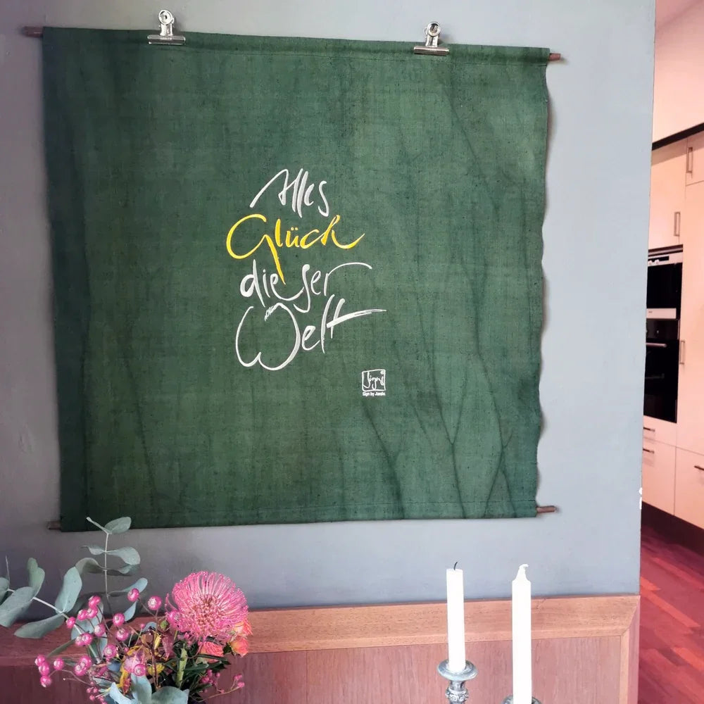 Premium Leinwandbild „Haussegen Alles Glück dieser Welt“ – Sign by Jwala® Originaldruck auf hochwertiger Leinwand mit Fingerzeige Karte, spirituelle Unikatskunst aus Tirol