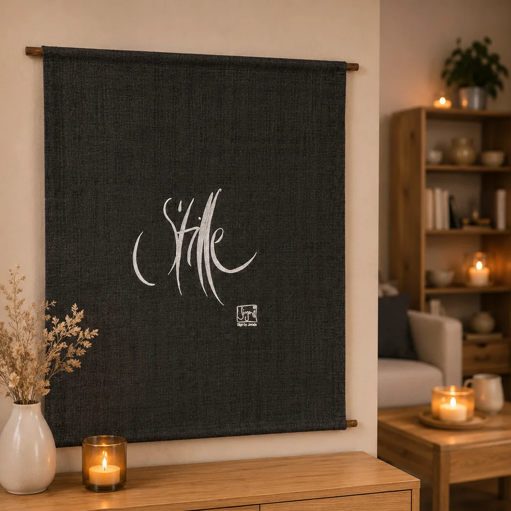 Haussegen Stille – Exklusiver Wandschmuck aus dunkelgrauem Bauernleinen online kaufen | SignShop Tirol