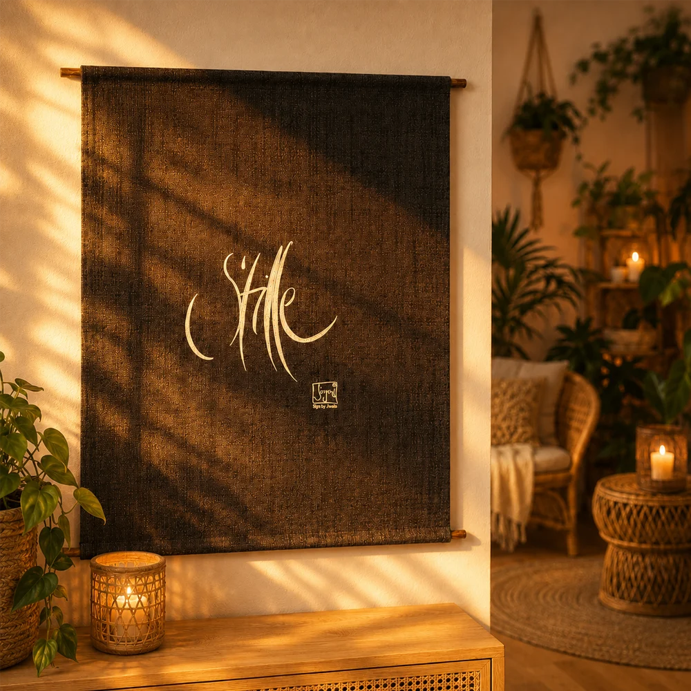 Bauernleinen Haussegen Stille – Spiritueller Wandschmuck in Dunkelgrau, handgemacht | SignShop Tirol