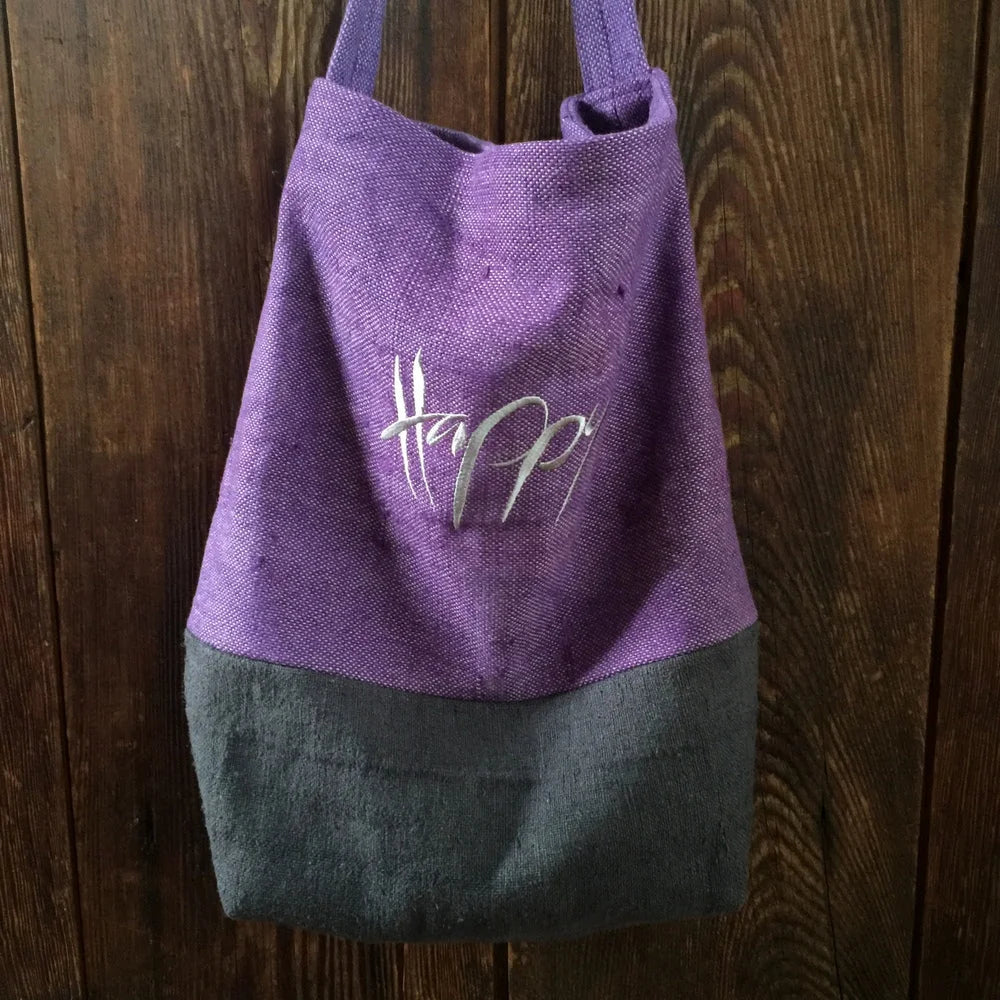 Premium Shopper „Happy“ Bauernleinen – Sign by Jwala®, edle Handarbeit, Unikat, außergewöhnliche Stofftasche für Shopping, Reisen und besondere Momente