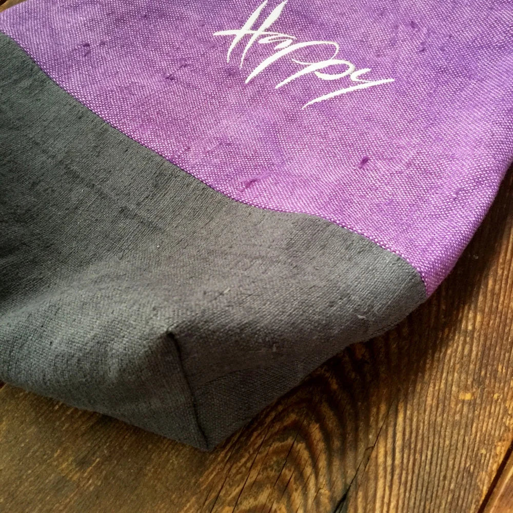 Inspirierende Tragetasche „Happy“ aus Bauernleinen – Sign by Jwala®, handgefertigt, Premium-Qualität, exklusive Stofftasche für Lebensfreude und bewusste Konsument*innen
