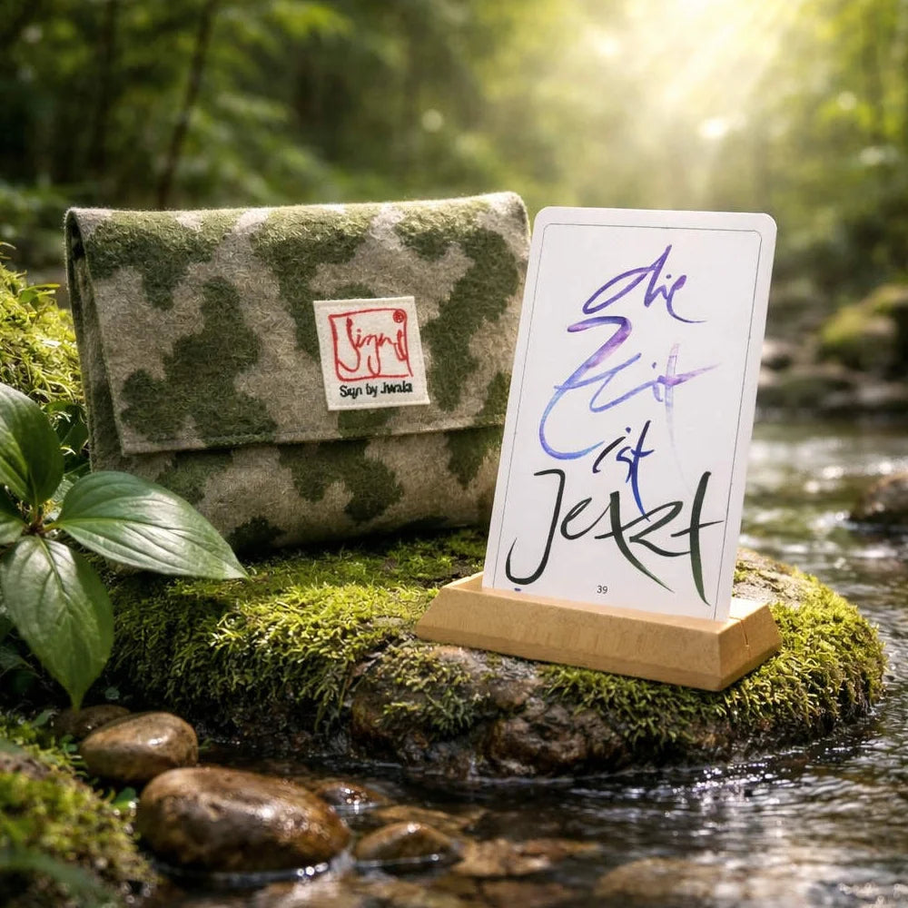 Handgemachtes Orakelkarten-Set „Fingerzeige“ Hahnentritt Grün & Linde – inspirierende Karten in limitierter Bauernleinen-Tasche im SignShop Tirol