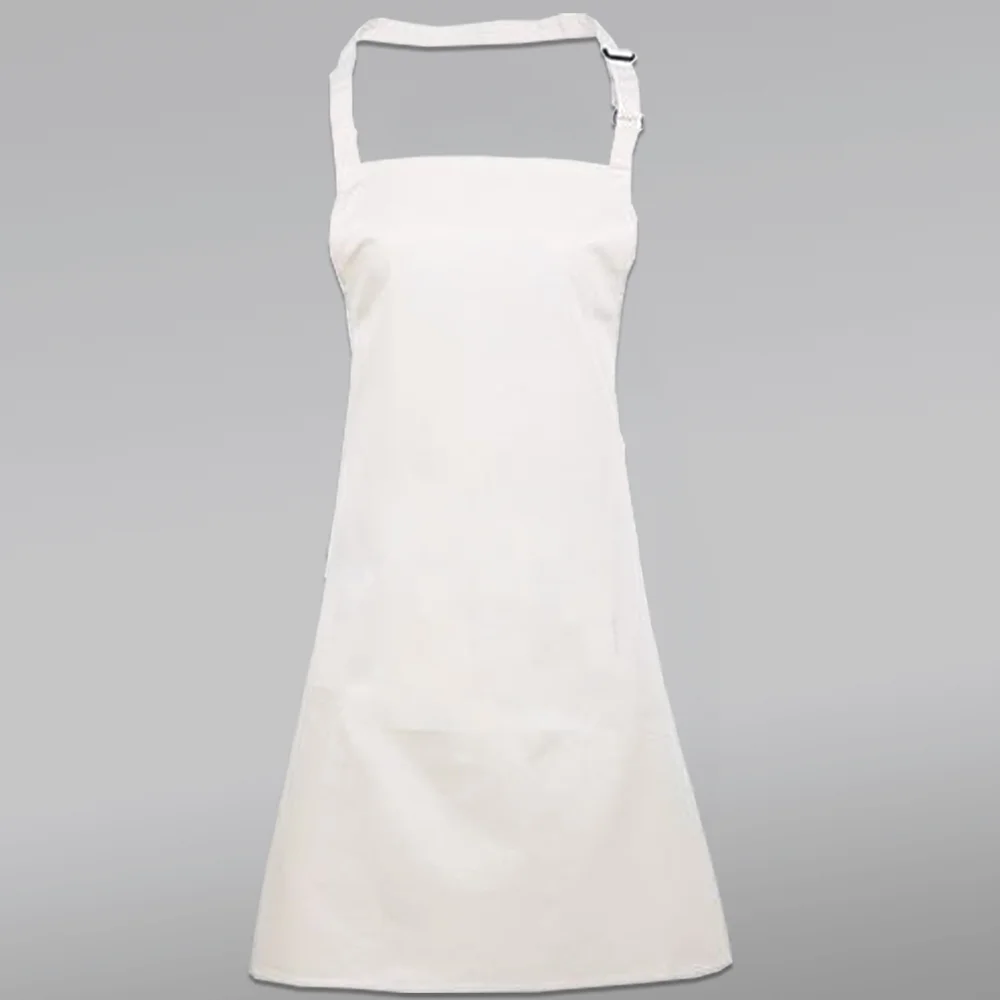 Weiße Latzschürze für Damen und Herren, flach präsentiert vor grauem Hintergrund – perfekt zum Personalisieren mit einer Jwala® Botschaft bei SignShop.tirol.