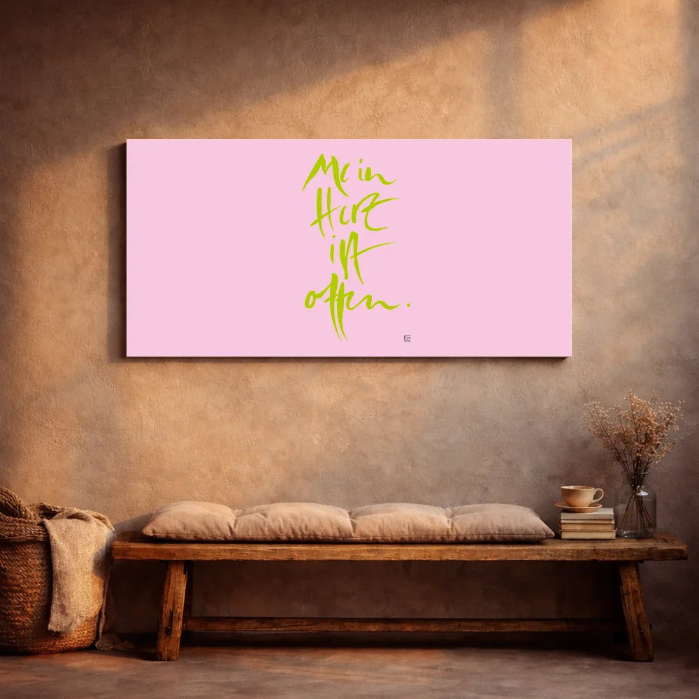 Exklusive Leinwand „Mein Herz ist offen.“ mit Fingerzeige Karte – Originaldruck von Sign by Jwala®, handgefertigte Wandkunst aus Tirol, Limited Edition