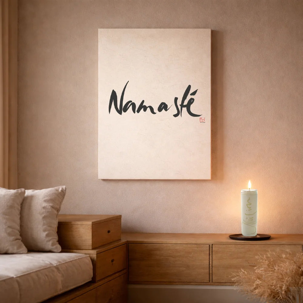 Originaldruck Leinwand „Namasté“ – SignShop.Tirol, einzigartige Wandkunst, handgemacht, wertvolles Geschenk für Spiritualität und Verbundenheit