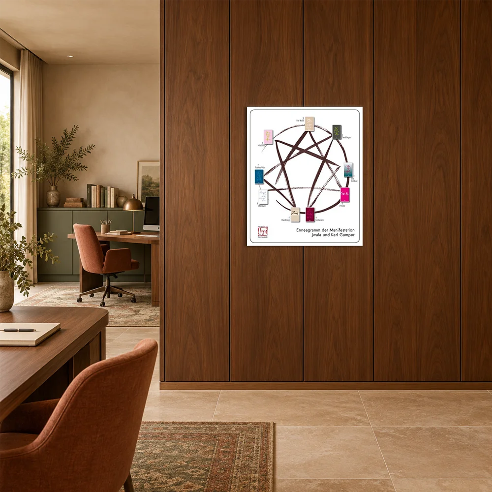 Ausdrucksstarkes Wandbild Sign by Jwala®️ mit der pinkfarbenen Affirmation „Ich bin ein Meister, der übt“ auf dunkel-violettem Grund an einer hochwertigen Holzwand.