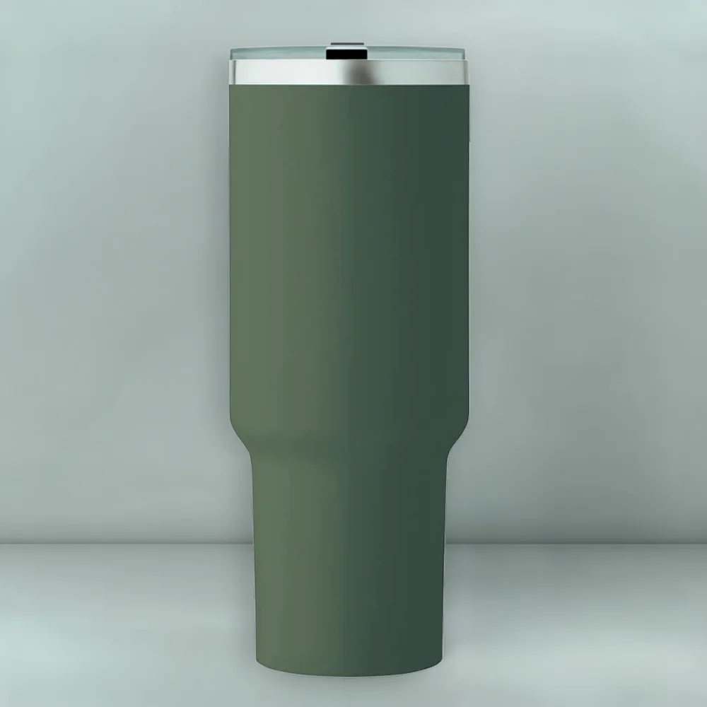 Großer XXL Thermobecher aus Edelstahl in Grün mit Deckel und Strohhalm für Botschaften mit Sign by Jwala