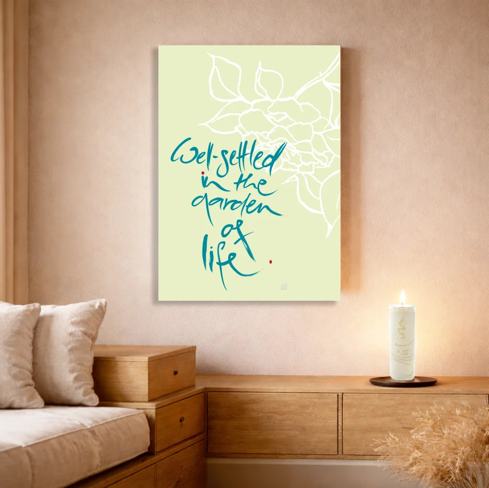 Leinwand Well settled in the garden of life – Englisches Wandbild mit spiritueller Bedeutung für Paare | SignShop Tirol