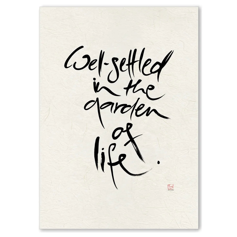 Exklusive Leinwand „Well-settled in the garden of life.“ – Originaldruck von Sign by Jwala®, handgefertigte Wandkunst aus Tirol, Limited Edition, einzigartiges Kunstwerk für Harmonie und Lebensfreude