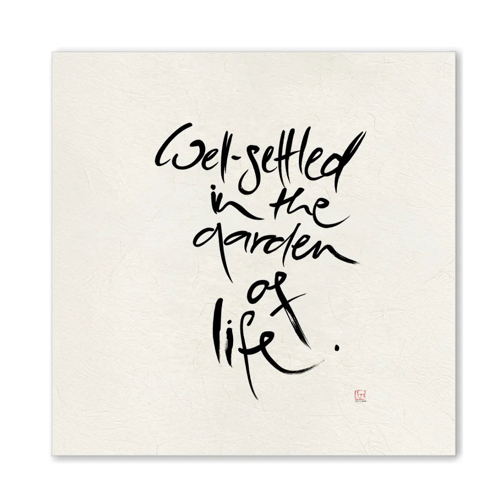 Handgemachtes Leinwandbild „Well-settled in the garden of life.“ – Originaldruck, Sign by Jwala®, inspirierende Wanddekoration, limitiertes Kunstwerk, wertvolles Geschenk für Wohlbefinden und Balance