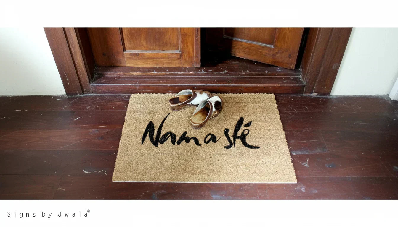 Namasté Fußmatte aus dem SignShop Tirol – handgemachte, inspirierende Fußmatte mit liebevollem Namasté-Motiv für ein herzliches Willkommen