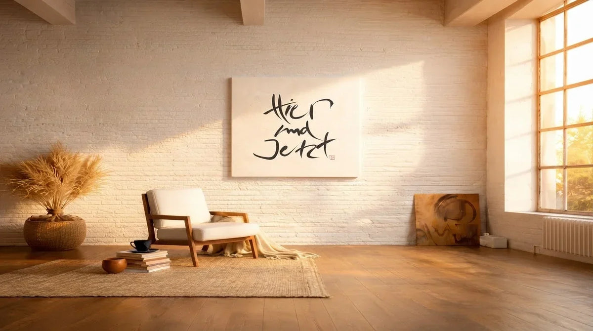 Leinwandbild mit inspirierender Botschaft "Hier und Jetzt", liebevoll gefertigt und nur auf Bestellung produziert