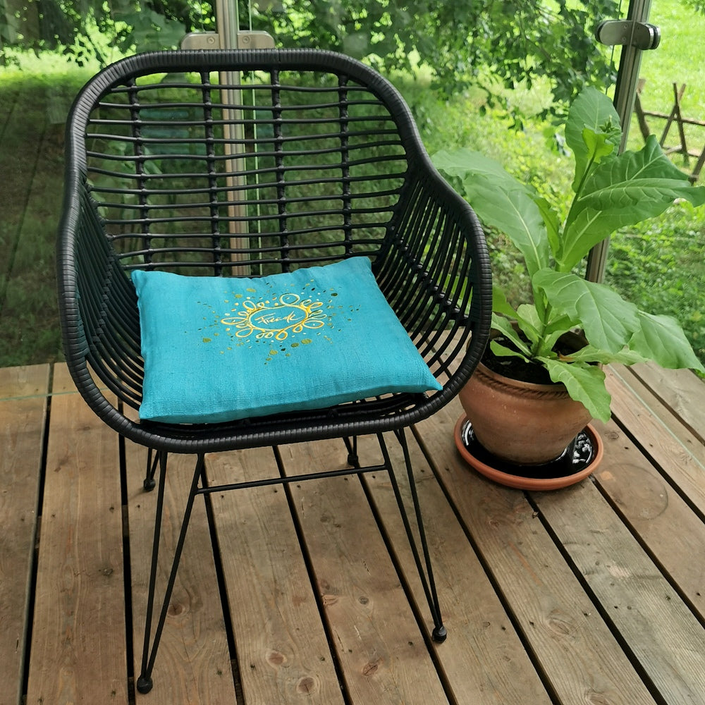 Bauernleinen-Flachkissen "Freude/Ornament"