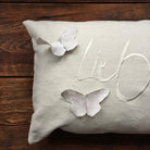 Bauernleinen Zirbenkissen "Liebe" Schmetterling