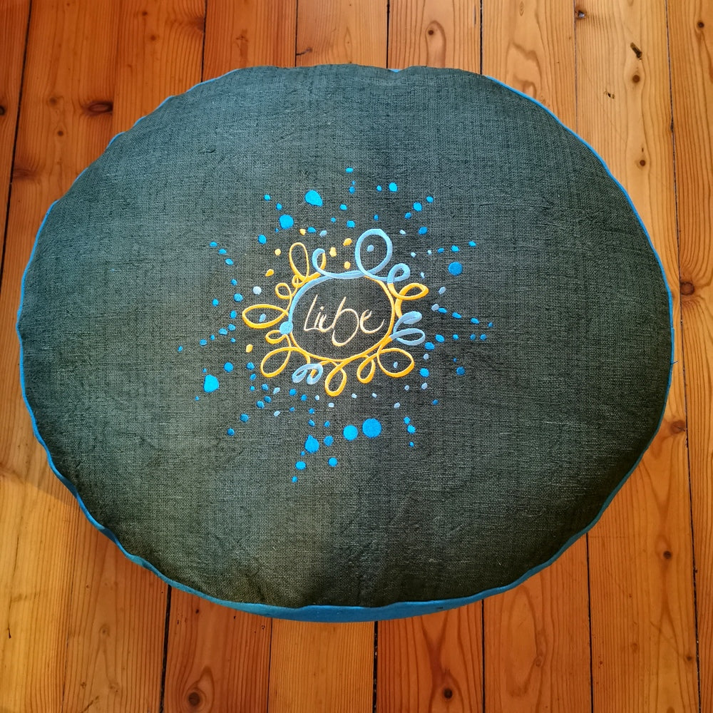 Bodenkissen "Liebe/Ornament" Tanne/Petrol