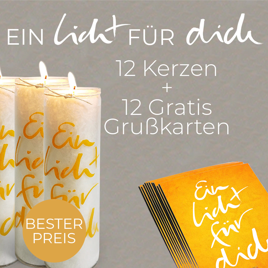 10 SignKerzen + 2 Kerzen gratis + 12 Karten gratis "Ein Licht für dich"